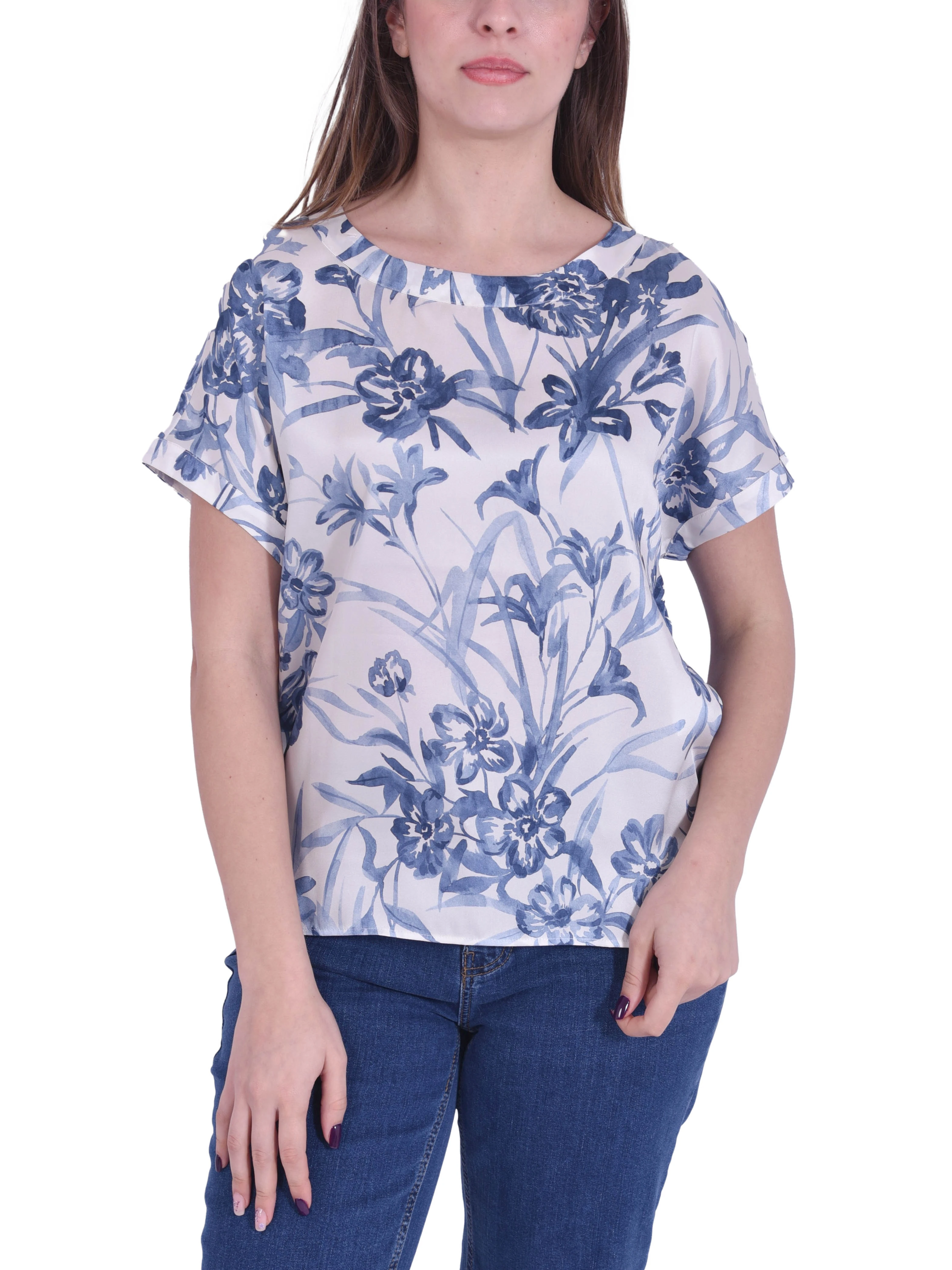 BLUSA SCOLLO A GIRO CON STAMPA DONNA 012 FONDO