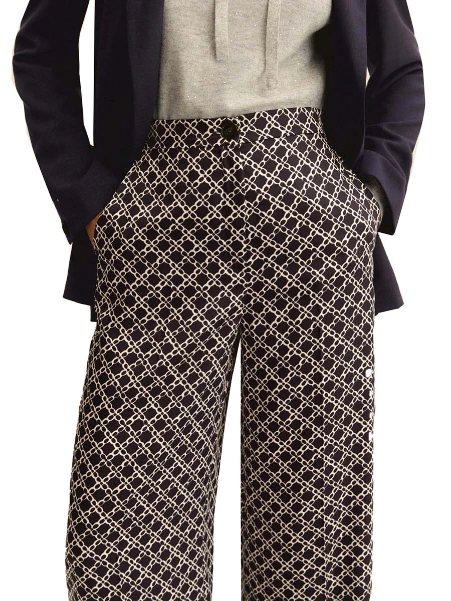 PANTALONI PALAZZO STAMPA GEOMETRICA DONNA BLU