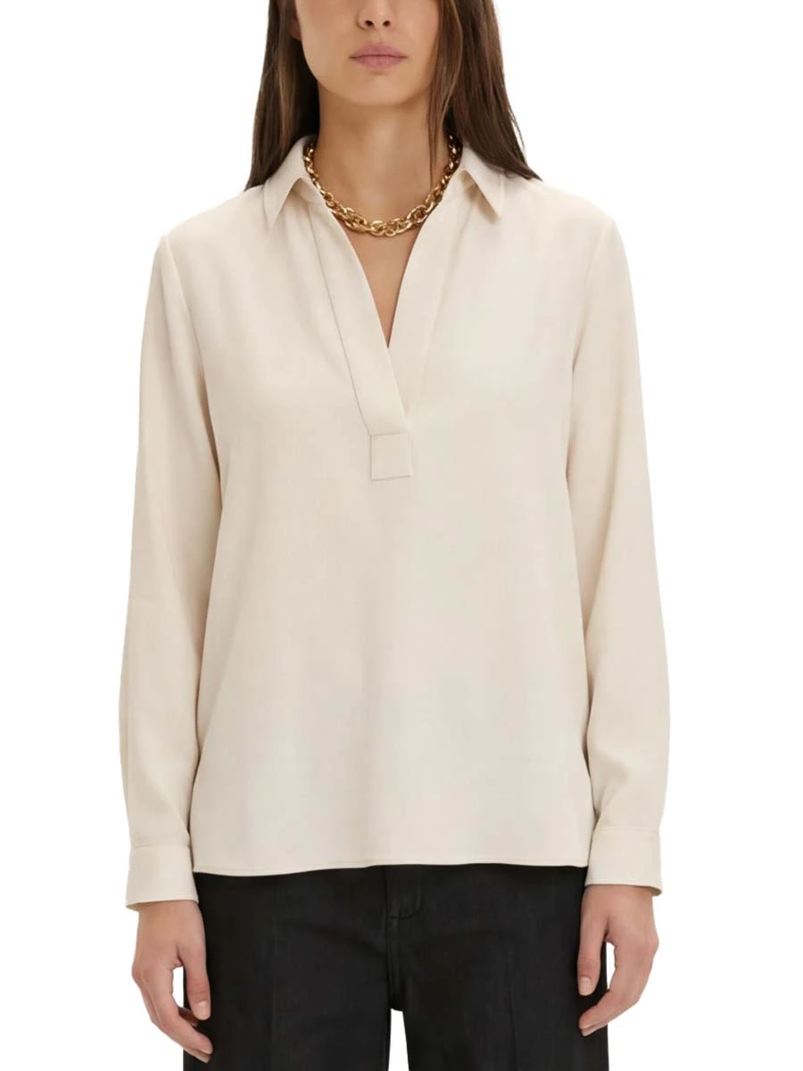 BLUSA FIT DRITTO IN MISTO SETA DONNA BIANCO