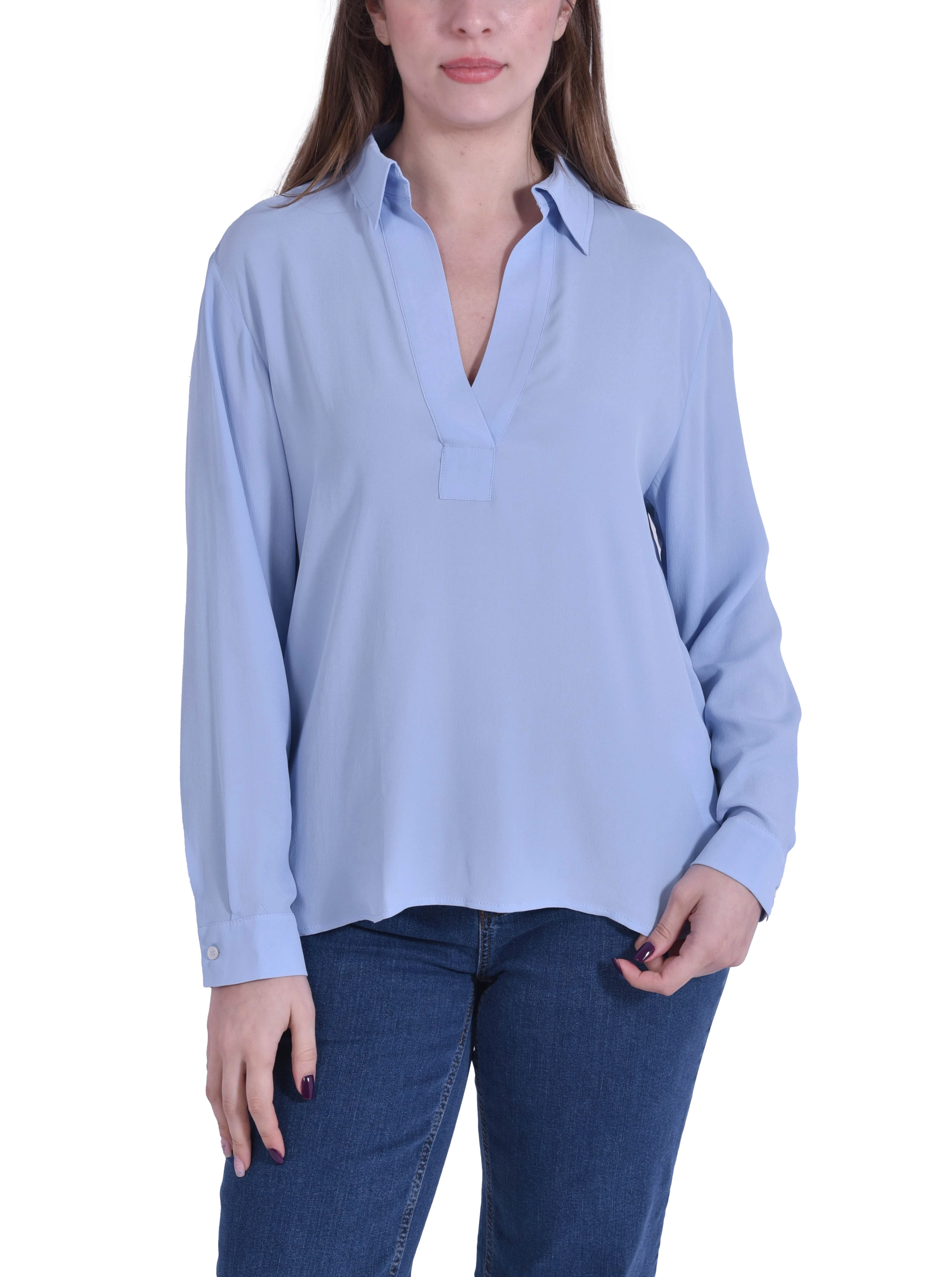 BLUSA FIT DRITTO IN MISTO SETA DONNA AZZURRO