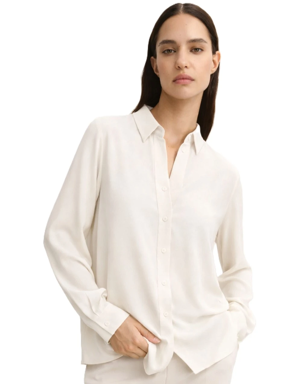 CAMICIA IN MISTO SETA CON FONDO STONDATO DONNA BIANCO