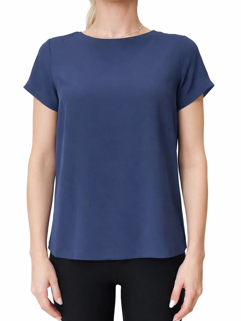 BLUSA IN MISTO SETA CON SCOLLO A BARCA DONNA BLU