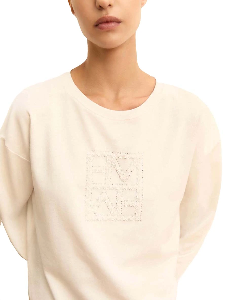 FELPA GIROCOLLO CON LOGO FRONTALE DONNA BIANCO