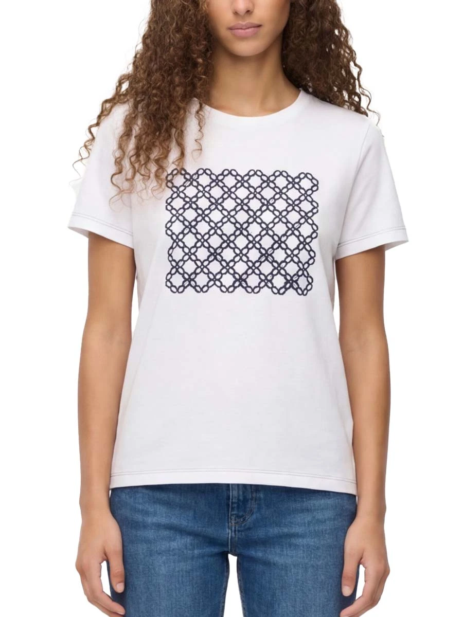 T-SHIRT IN COTONE CON  STAMPA DECORATIVA DONNA BIANCOBLU