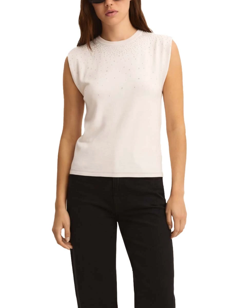 T-SHIRT MANICA CORTA CON CRISTALLI APPLICATI DONNA BIANCO