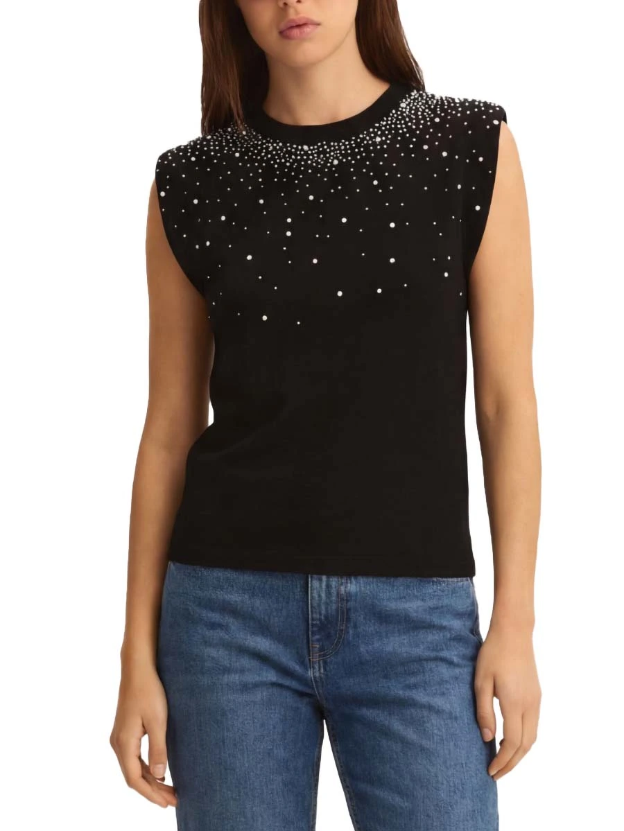 T-SHIRT MANICA CORTA CON CRISTALLI APPLICATI DONNA NERO