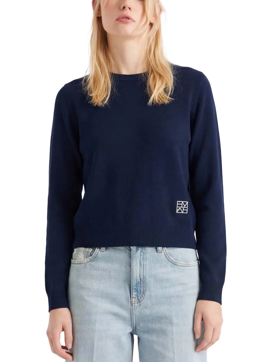 MAGLIA GIROCOLLO CON RICAMO MONOGRAM DONNA BLU