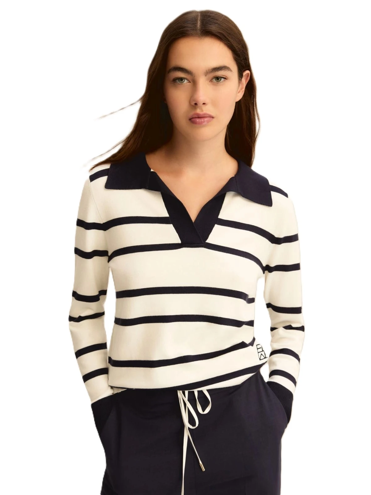 POLO MANICA LUNGA IN MISTO VISCOSA CON RICAMO MONOGRAM DONNA BIANCO