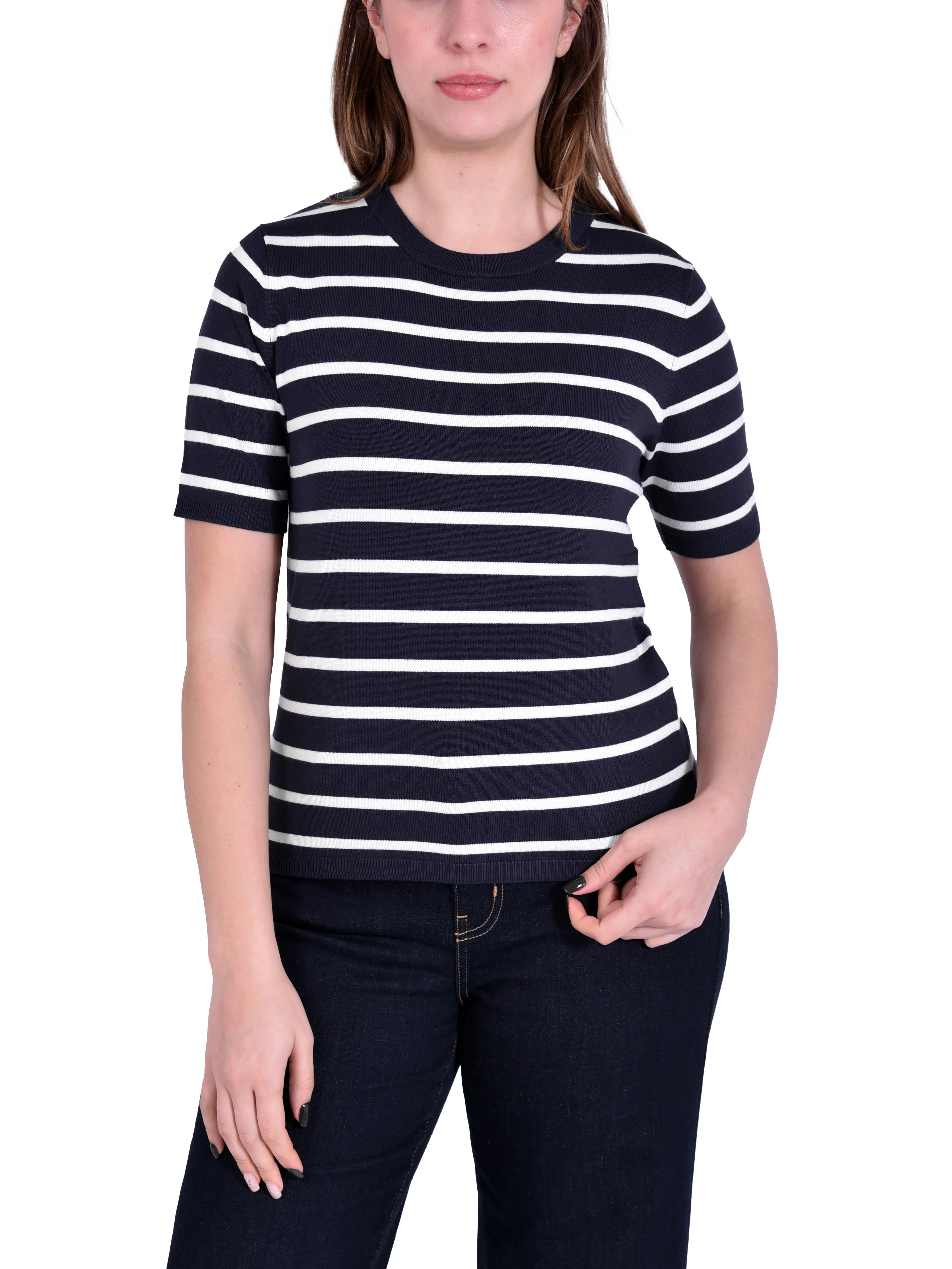 T-SHIRT MANICA CORTA IN VISCOSA CON DETTAGLIO A COSTINE DONNA BIANCO