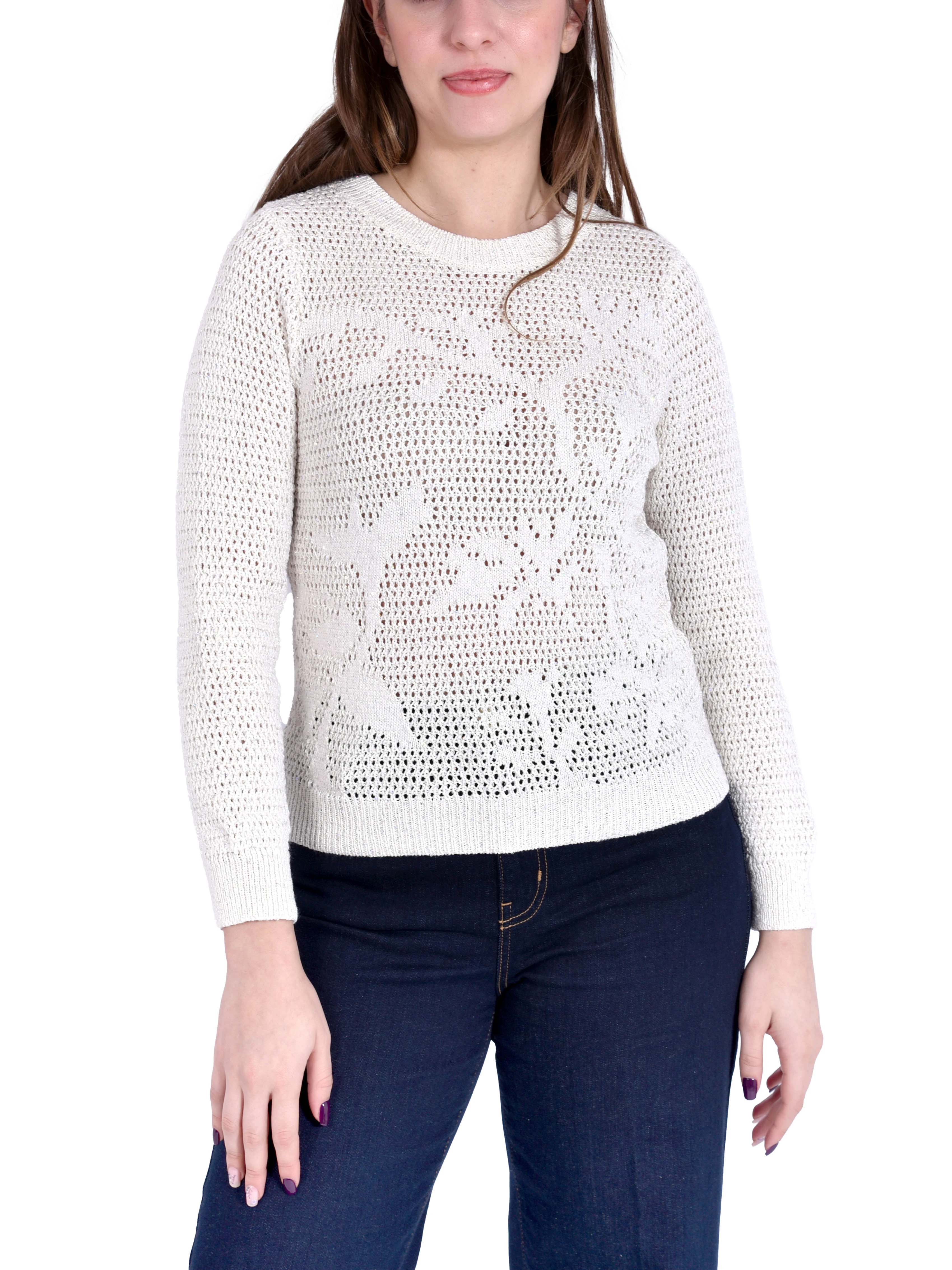 MAGLIA GIROCOLLO IN FILATO MISTO COTONE CON PAILLETTES DONNA BIANCO