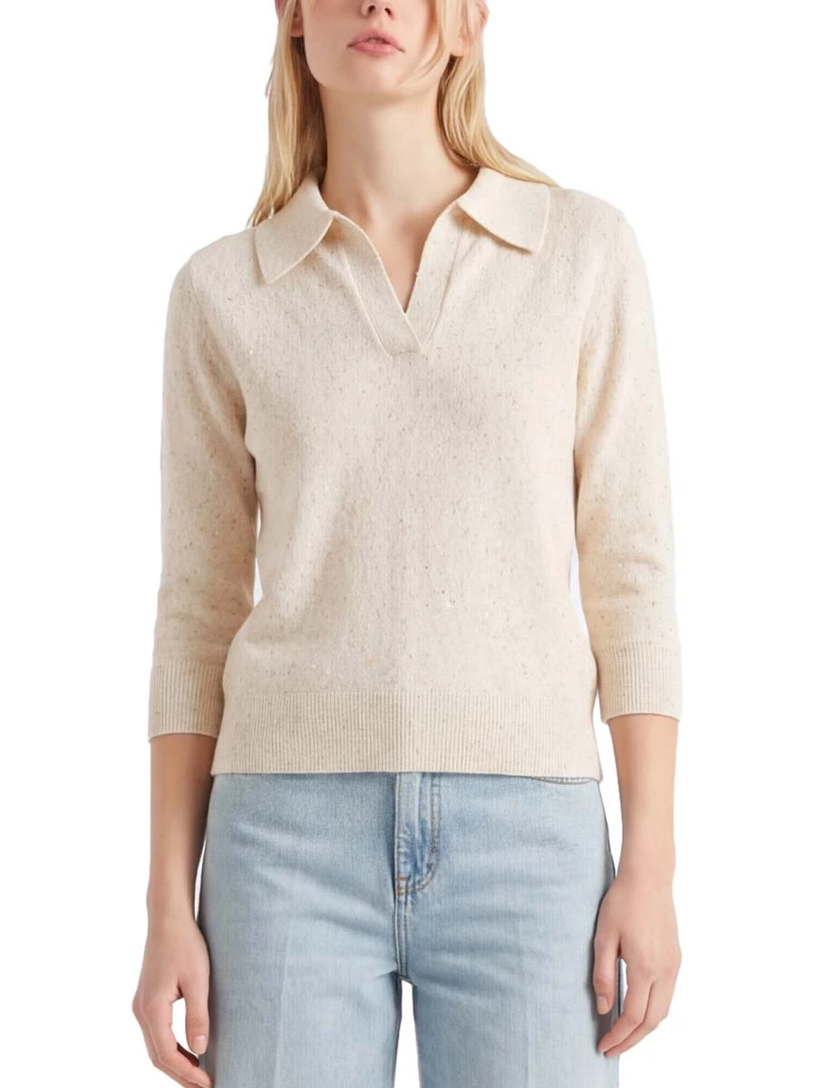 POLO IN COTONE CON PAILLETTE DONNA BEIGE