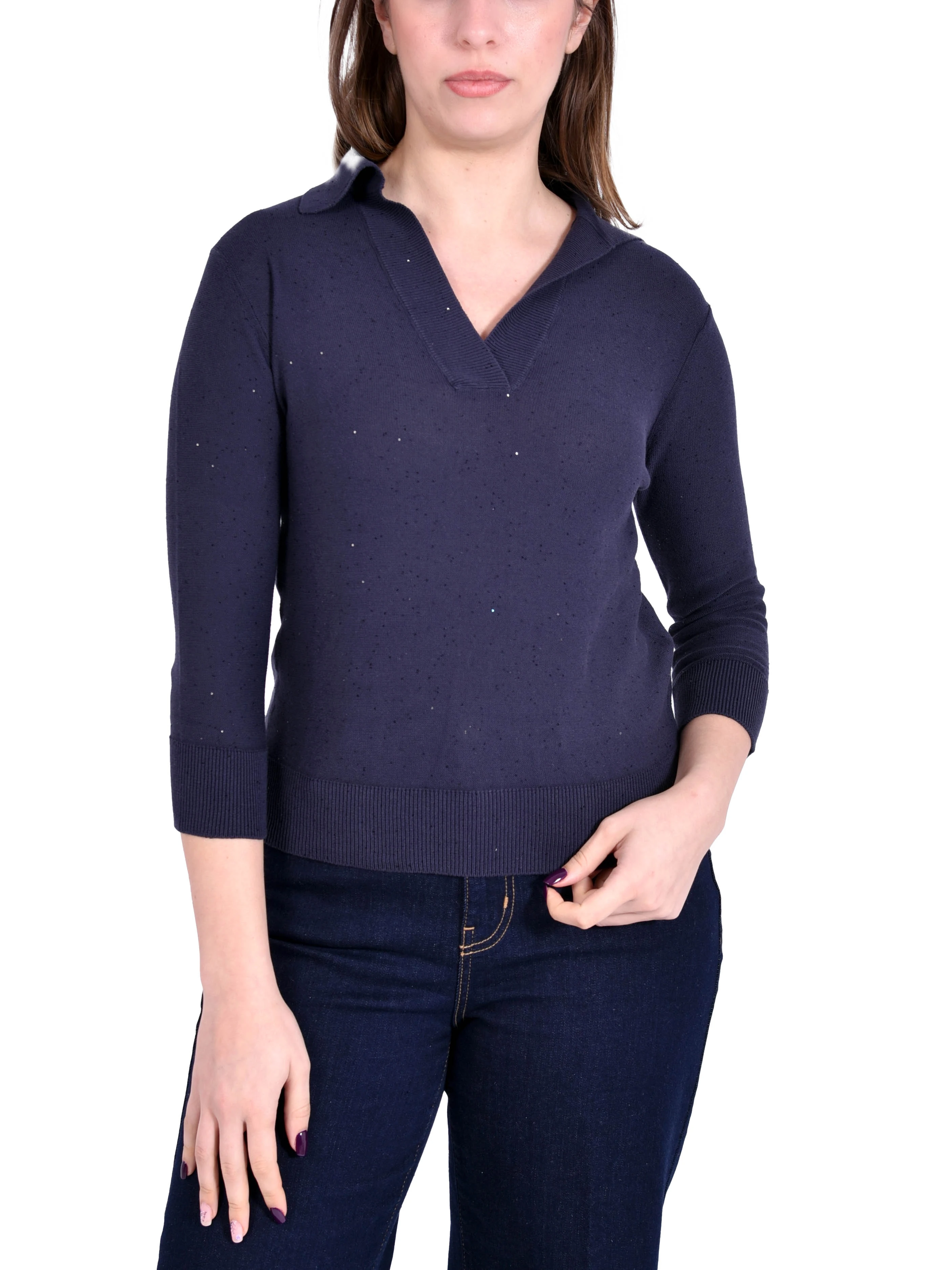 POLO IN COTONE CON PAILLETTE DONNA BLU