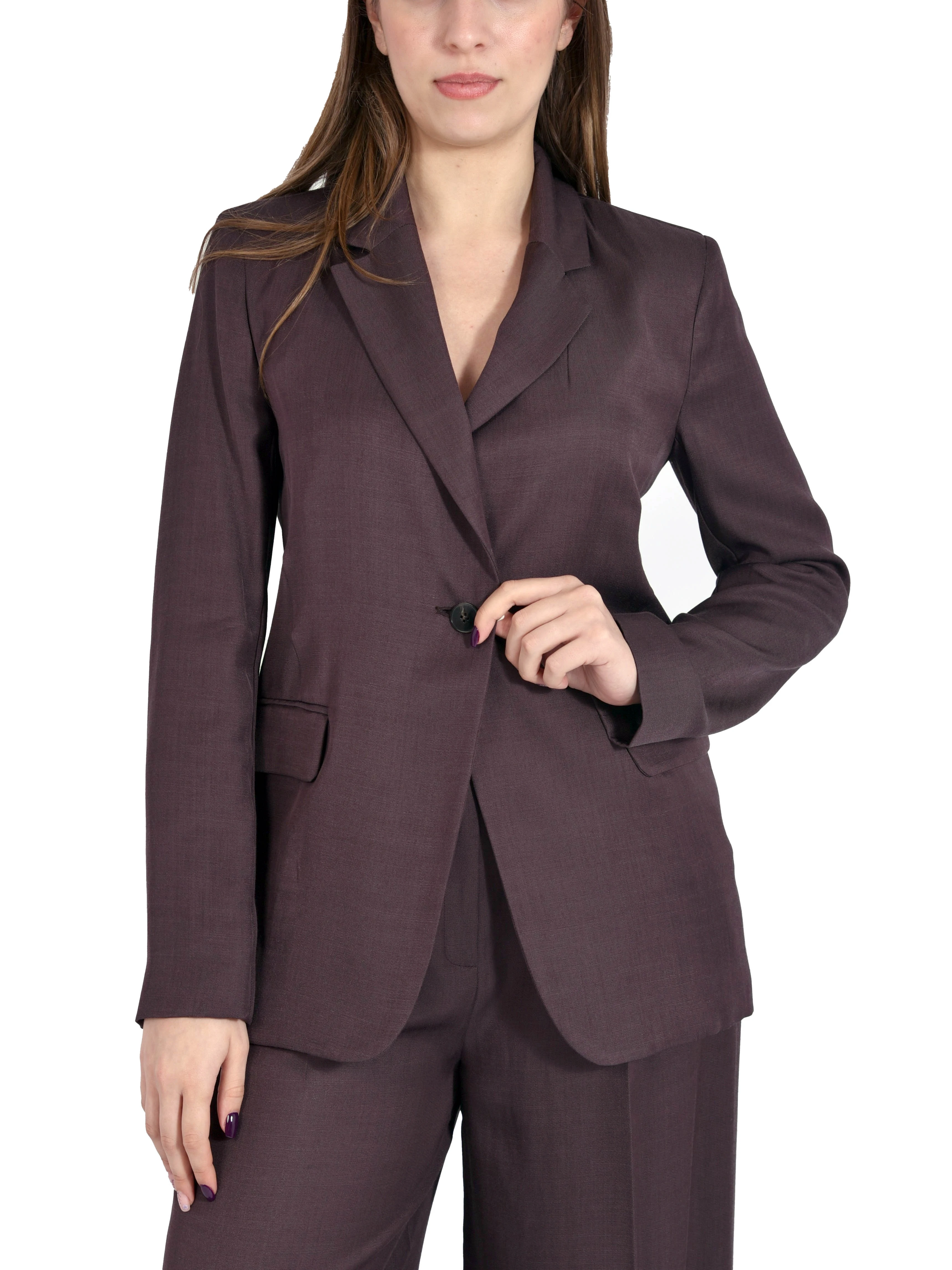 BLAZER MONOPETTO CON TASCHE LATERALI APPLICATE DONNA MARRONE