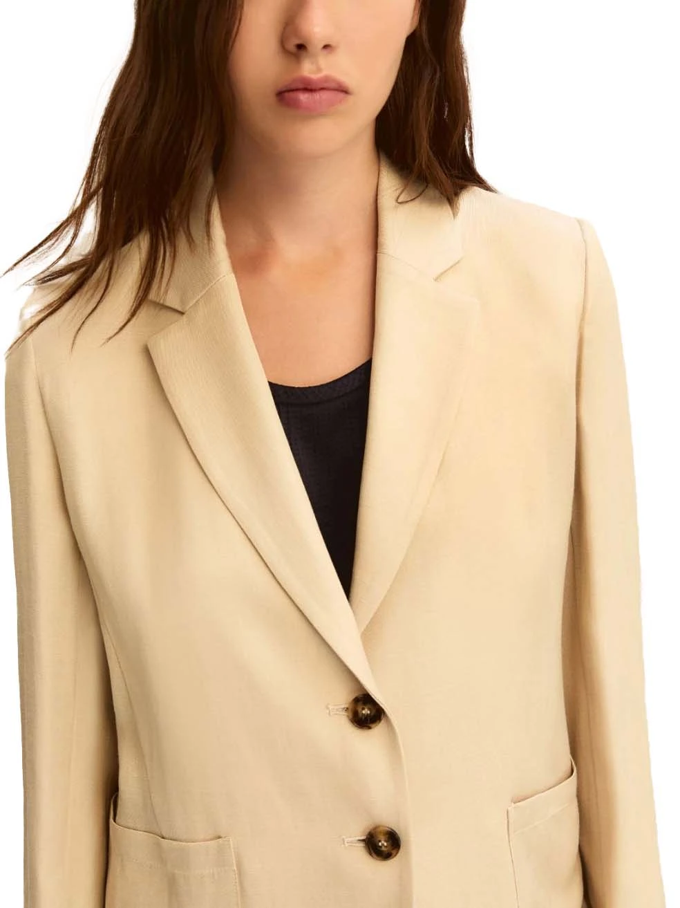 BLAZER MONOPETTO CON TASCHE LATERALI APPLICATE DONNA BEIGE