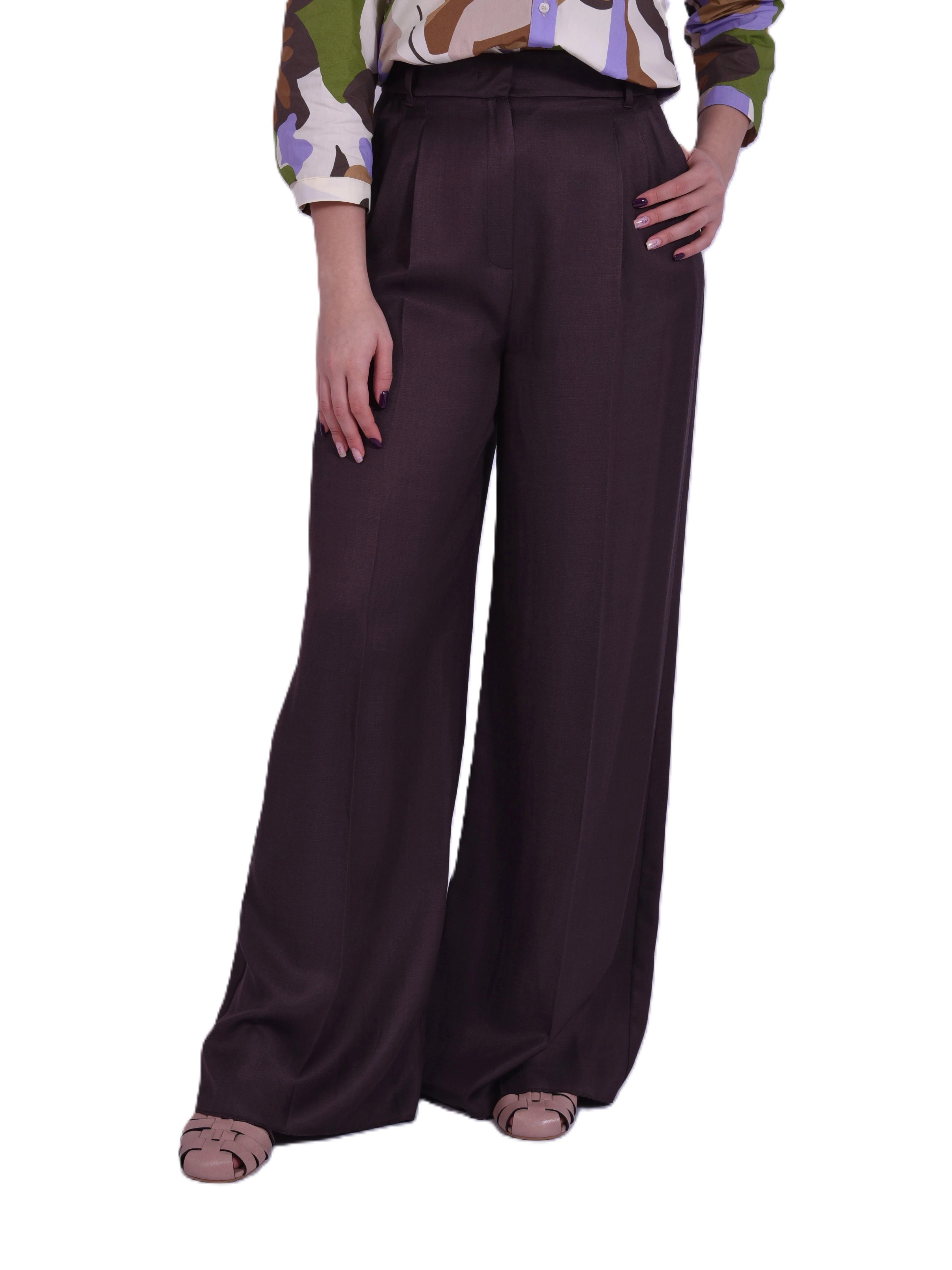PANTALONE IN TWILL DI LINO E VISCOSA DONNA MARRONE