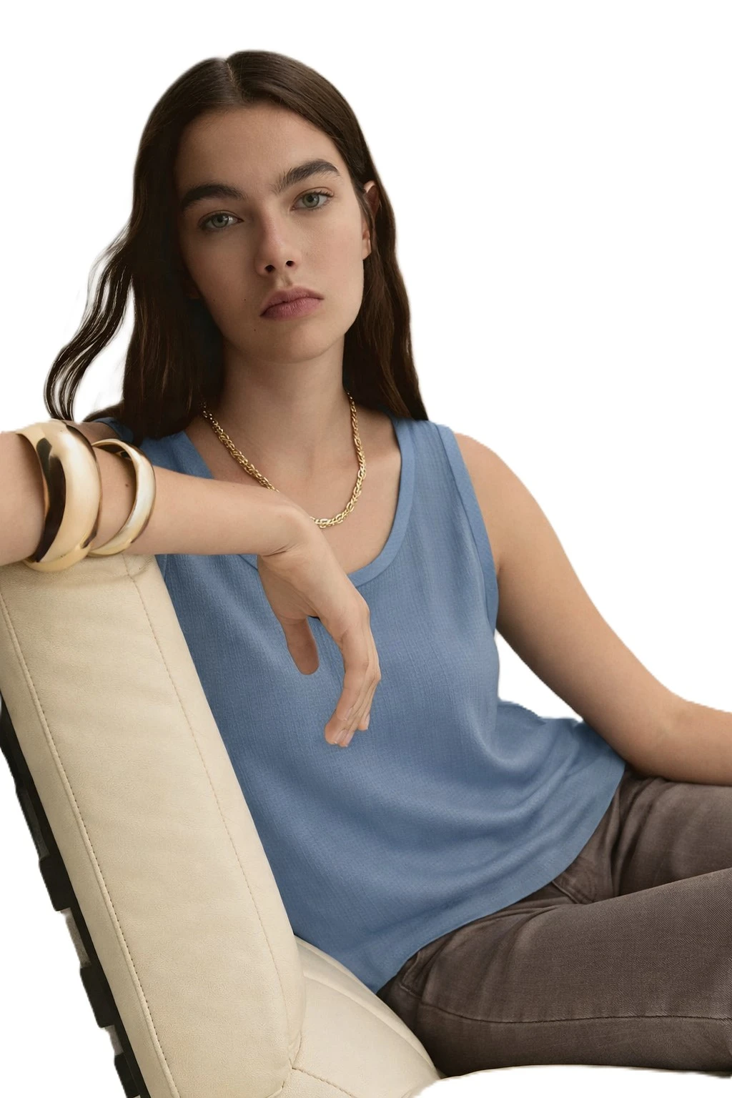 TOP SMANICATO CON SPACCHETTI LATERALI DONNA AZZURRO