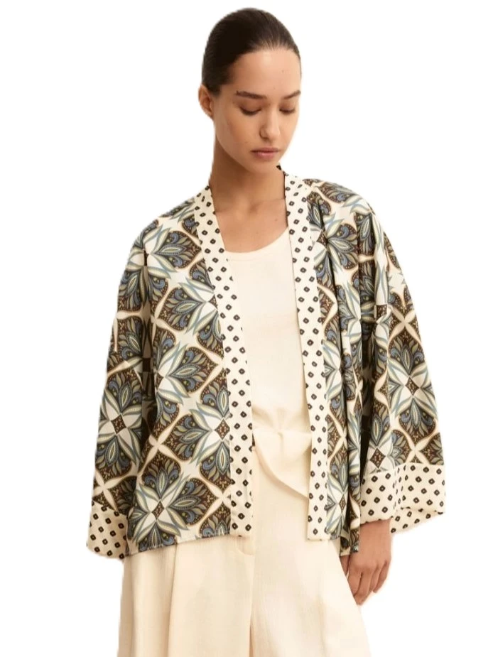 GIACCA A KIMONO IN TWILL STAMPATO DONNA BIANCO