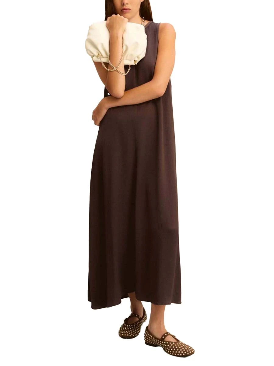 VESTITO LUNGO SMANICATO SVASATO DONNA MARRONE