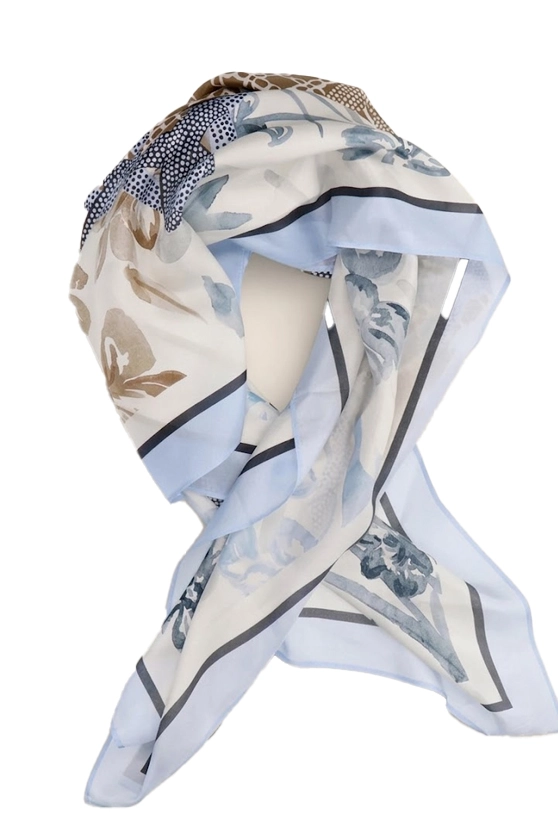 FOULARD IN TWILL DI SETA CON FANTASIA MULTICOLORE DONNA AZZURRO