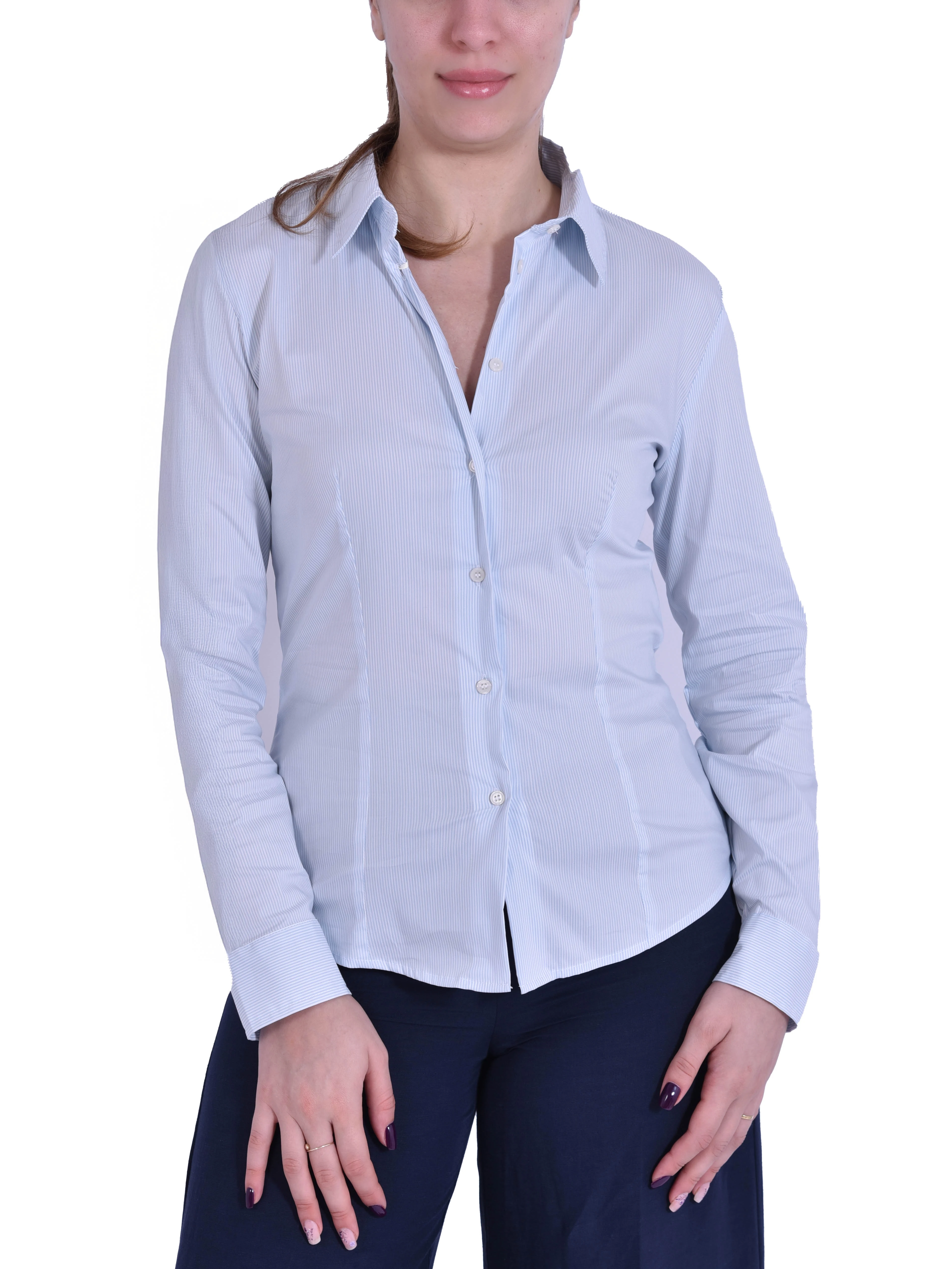 CAMICIA COLLO A CAMICIA E BOTTONI A VISTA DONNA RIGA AZZURRO
