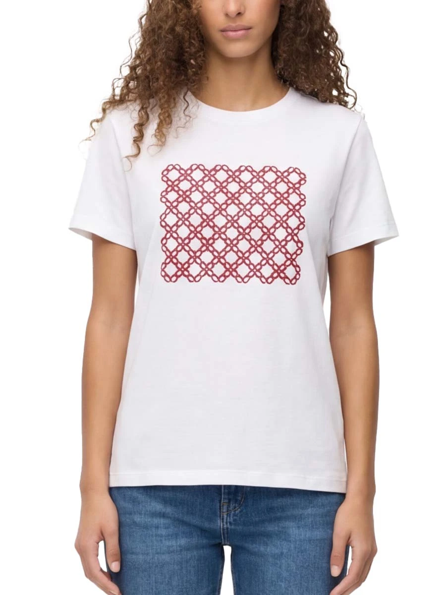 T-SHIRT IN COTONE CON  STAMPA DECORATIVA DONNA BIANCOROSSO