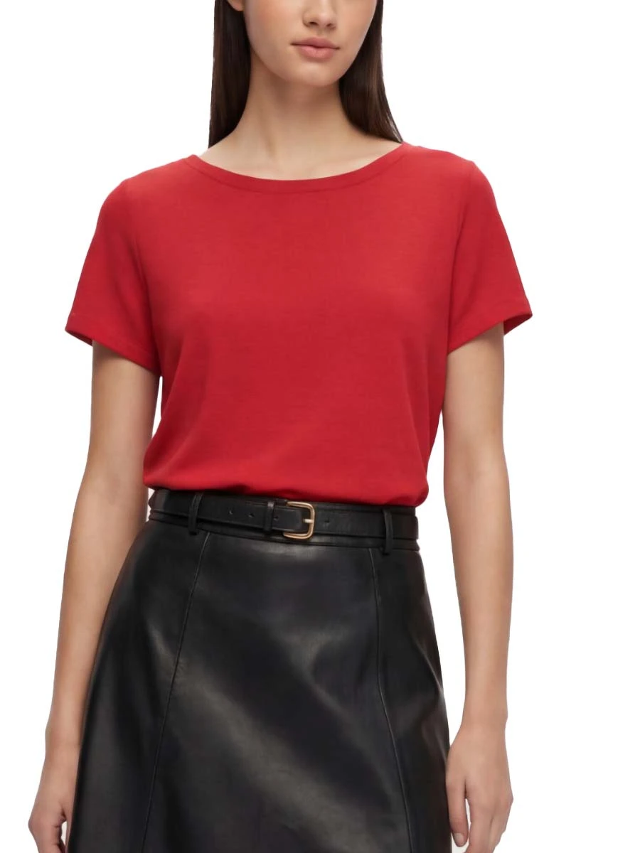 BLUSA IN MISTO SETA CON SCOLLO A BARCA DONNA ROSSO