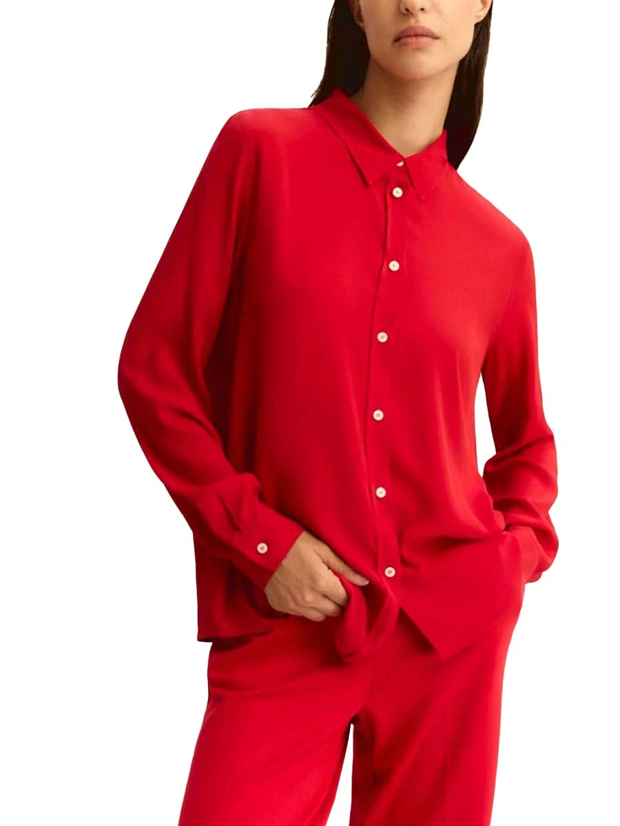 CAMICIA IN MISTO SETA ABBOTTONATURA A VISTA DONNA ROSSO