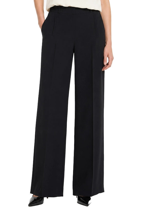 PANTALONE PALAZZO IN FLUIDO BISTRECTH CON PIEGA STIRATA DONNA NERO