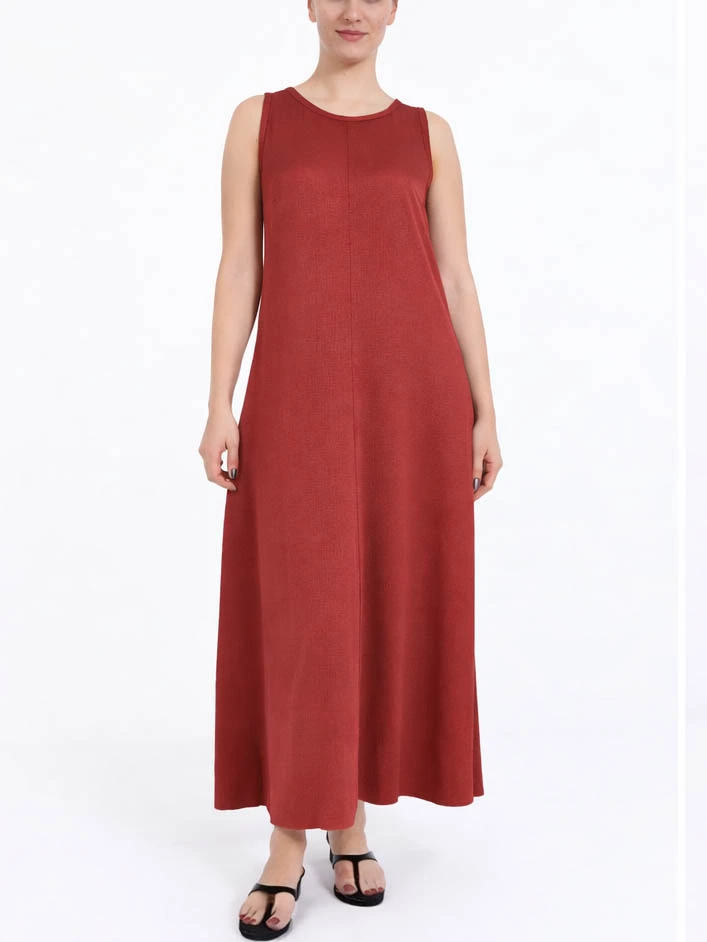 VESTITO LUNGO IN VISCOSA SVASATO CON ZIP INVISIBILE DONNA ROSSO