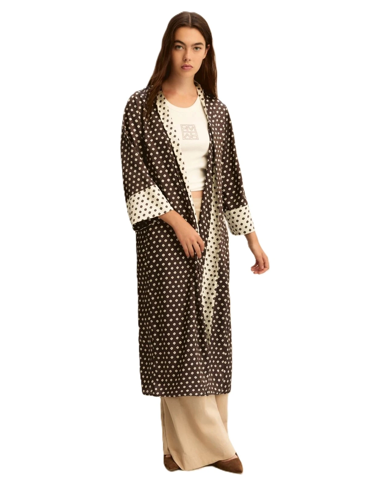 GIACCA A KIMONO IN TWILL STAMPATO CON MANICA TRE QUARTI DONNA VERDE