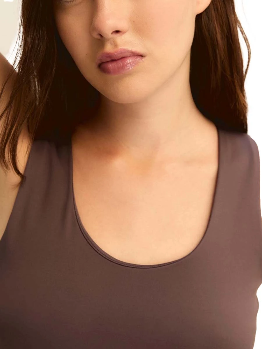 TOP CANOTTA IN JERSEY DONNA  MARRONE