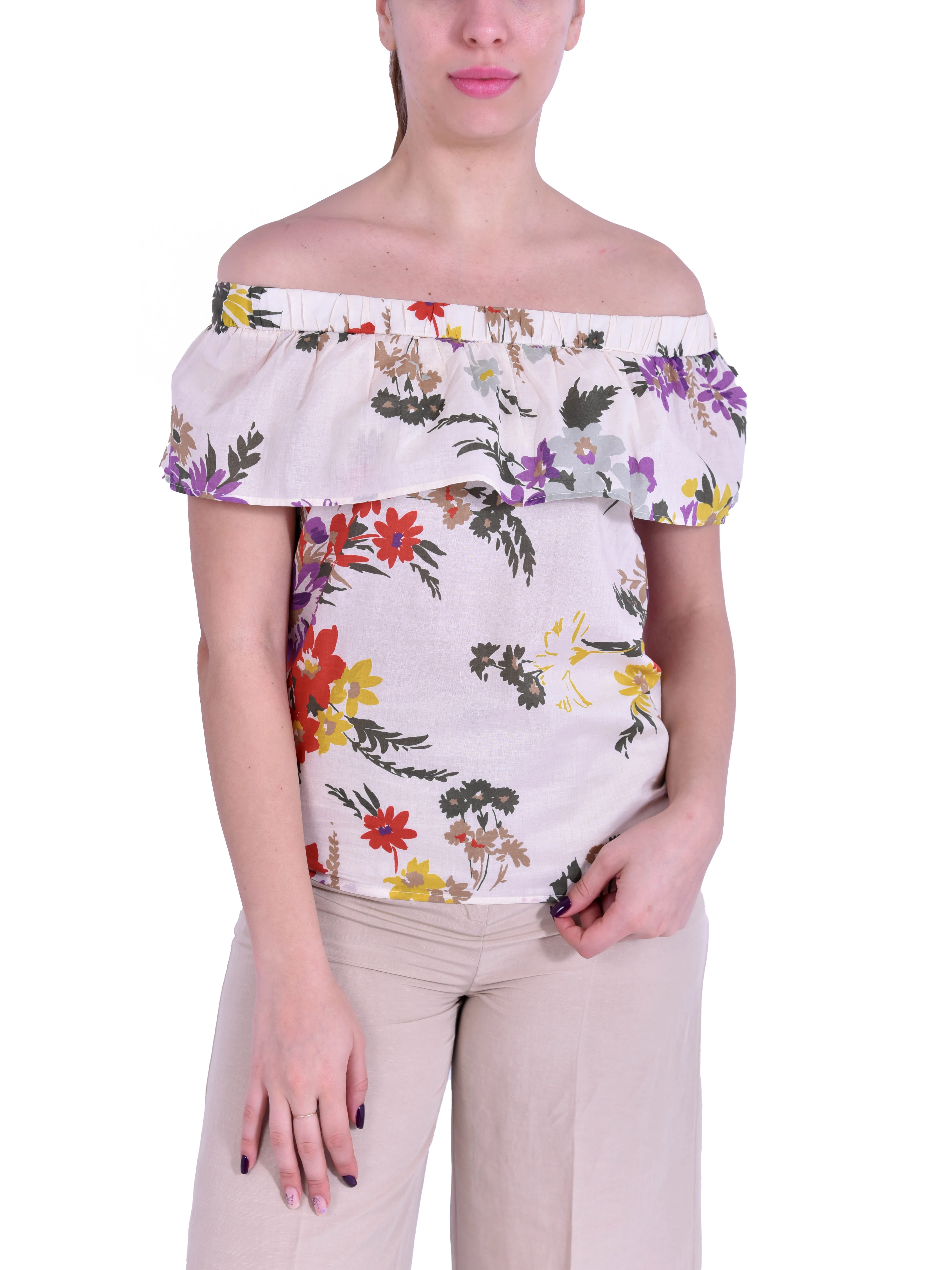 BLUSA MANICA CORTA SCOLLO STONDATO DONNA BIANCO