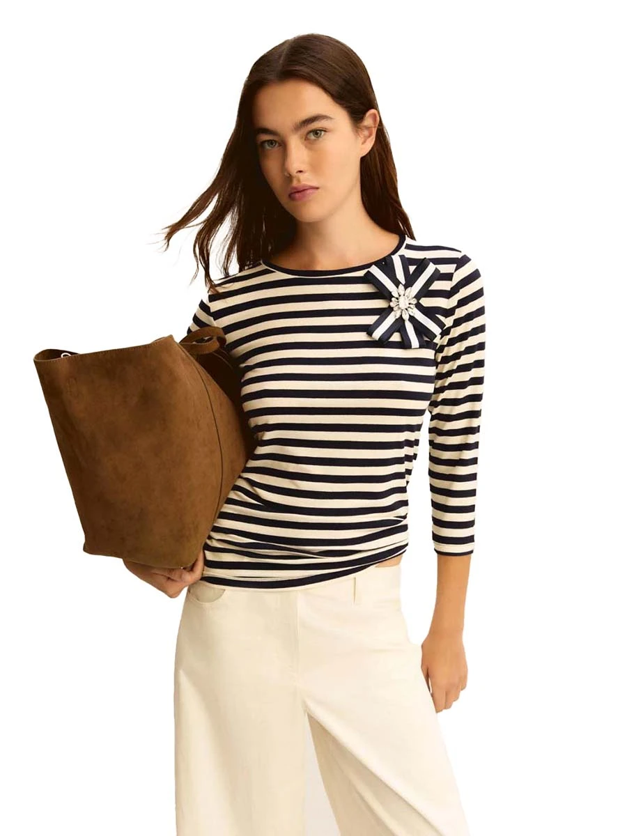 MAGLIA CON SCOLLO A BARCA IN JERSEY STRECTH DONNA  BLU