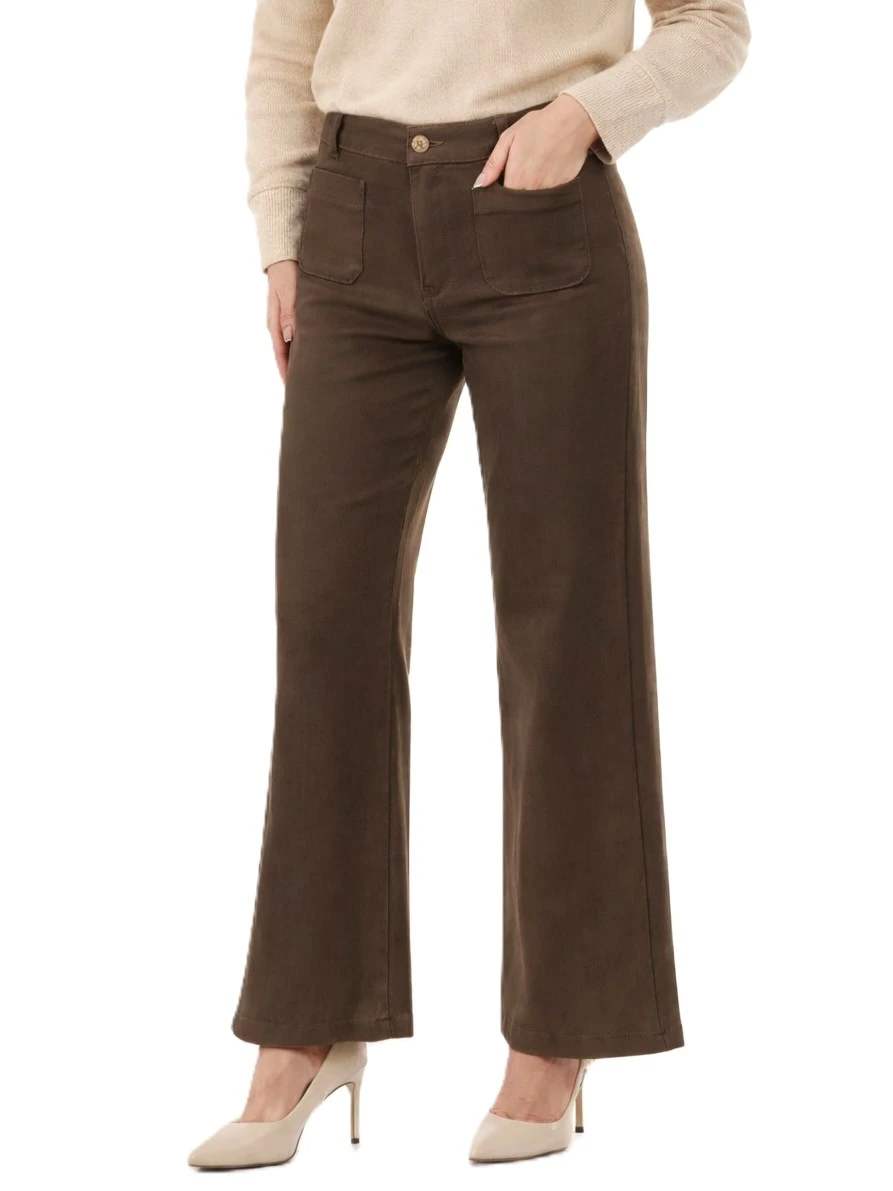 PANTALONI PALAZZO BOTTONE PERSONALIZZATO DONNA MARRONE