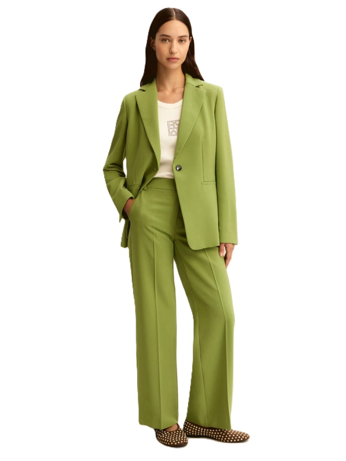 TAILLEUR IN TESSUTO FULIDO CON GIACCA MONOPETTO DONNA VERDE