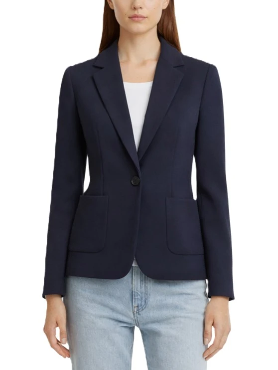 BLAZER MONOPETTO IN STUOIA CON PINCE E FIANCHETTI LATERALI DONNA BLU