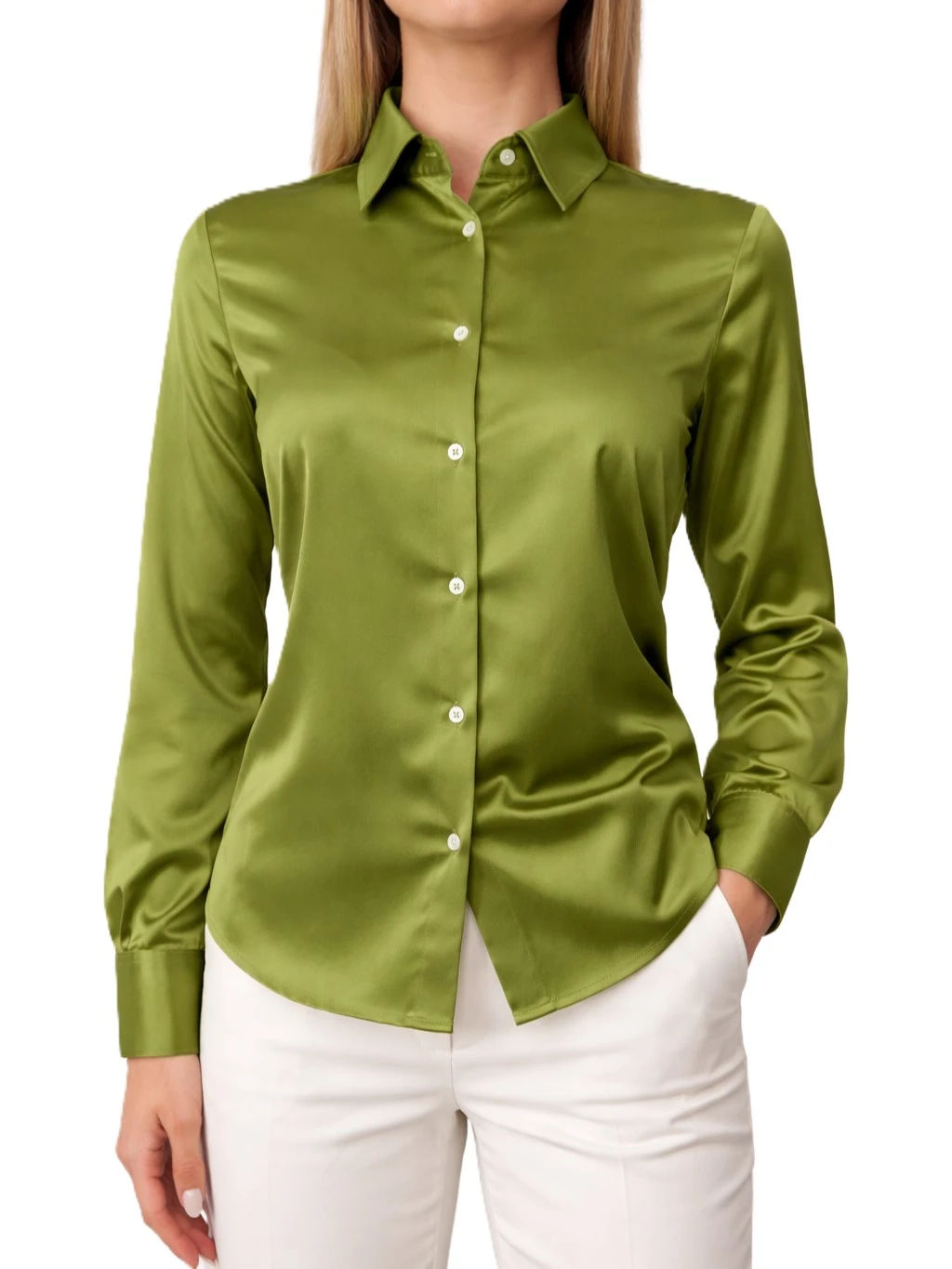 CAMICIA IN RASO LEGGERO CON CARRÉ POSTERIORE DONNA VERDE