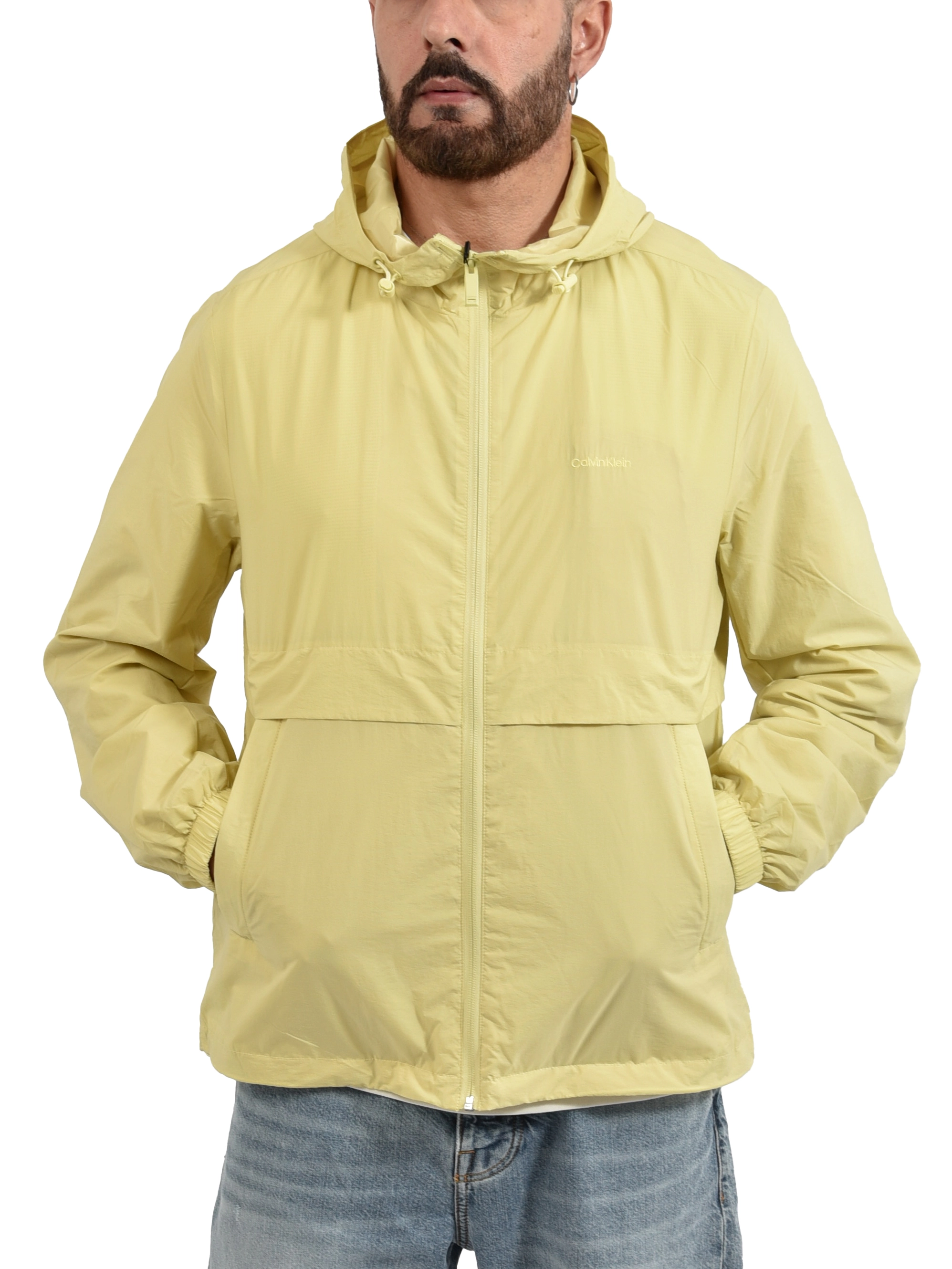 GIACCA IMPERMEABILE ANTIVENTO FODERATO CON CAPPUCCIO UOMO GIALLO