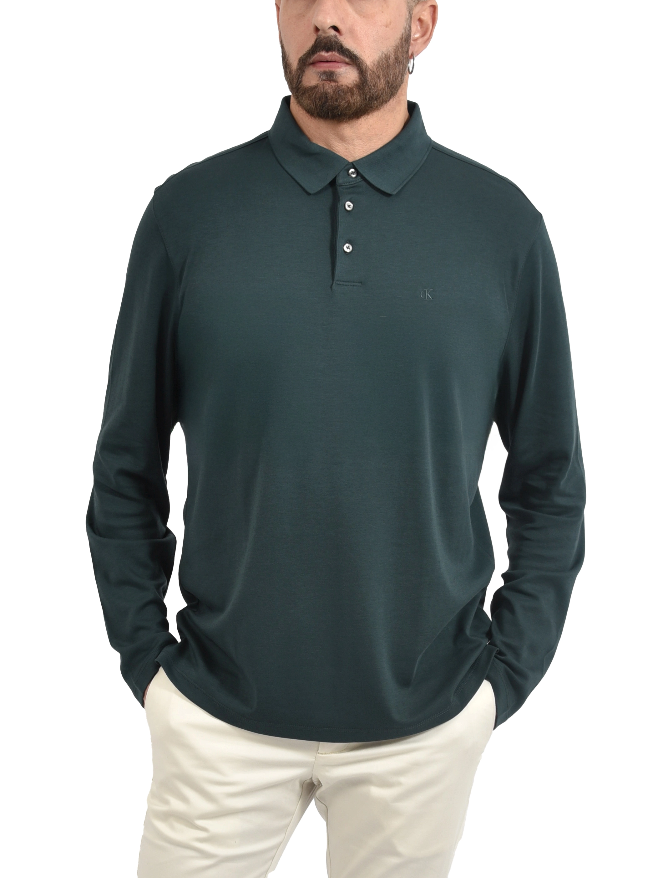 POLO MANICA LUNGA IN TESSUTO ELASTICIZZATO UOMO VERDE