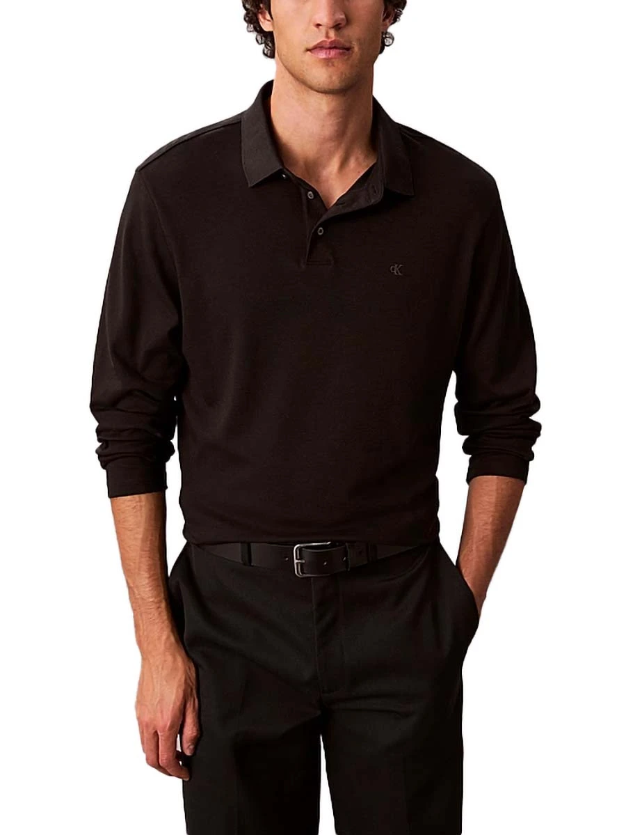 POLO MANICA LUNGA CON SPACCHETTI LATERALI  UOMO NERO