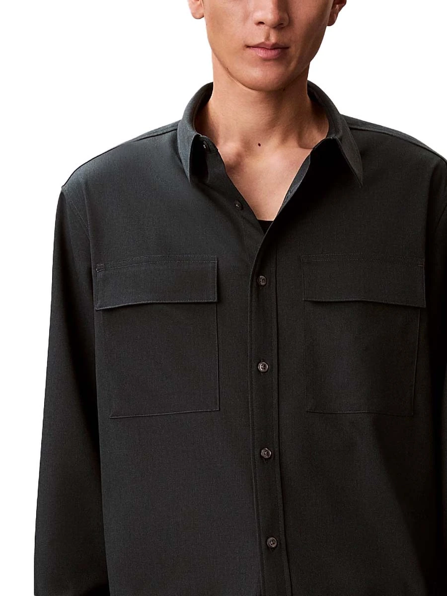 CAMICIA CASUAL DOPPIE TASCHE CUCITURE LATERALI UOMO GRIGIO SCURO