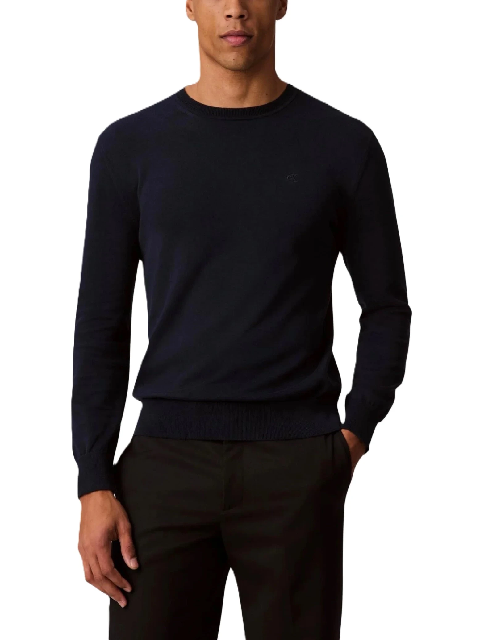 MAGLIA GIROCOLLO IN COTONE A MAGLIA FINE CON LOGO UOMO BLU