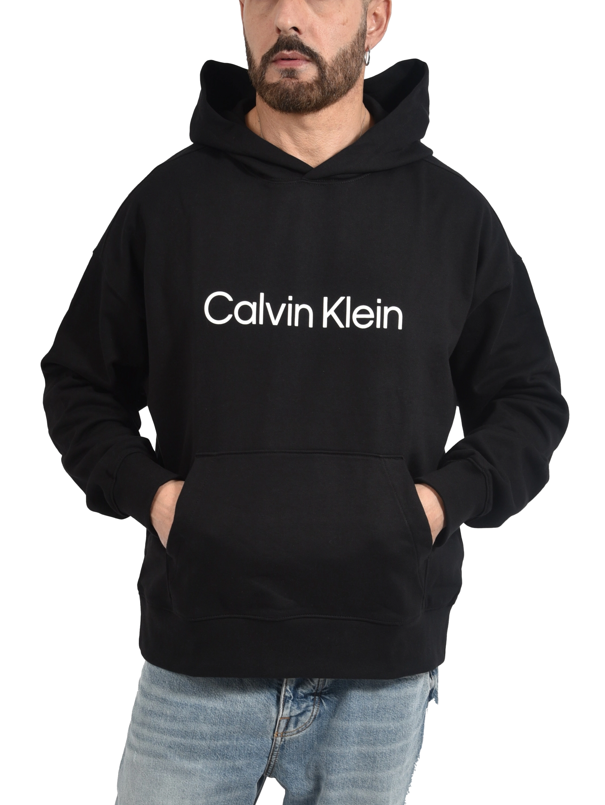 FELPA CON CAPPUCCIO CON TASCONE E LOGO GOMMATO UOMO NERO