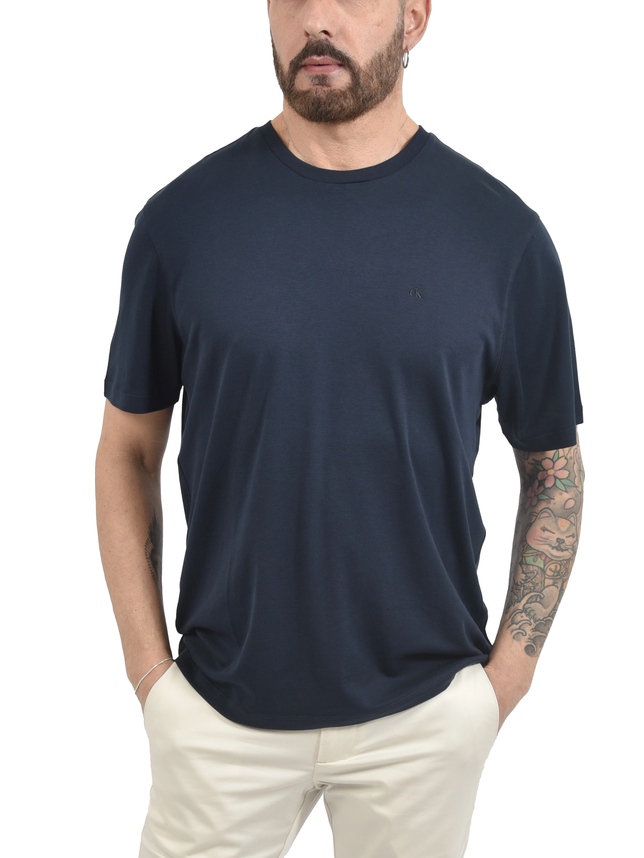 T-SHIRT MANICA CORTA IN COTONE PIMA CON LOGO UOMO BLU