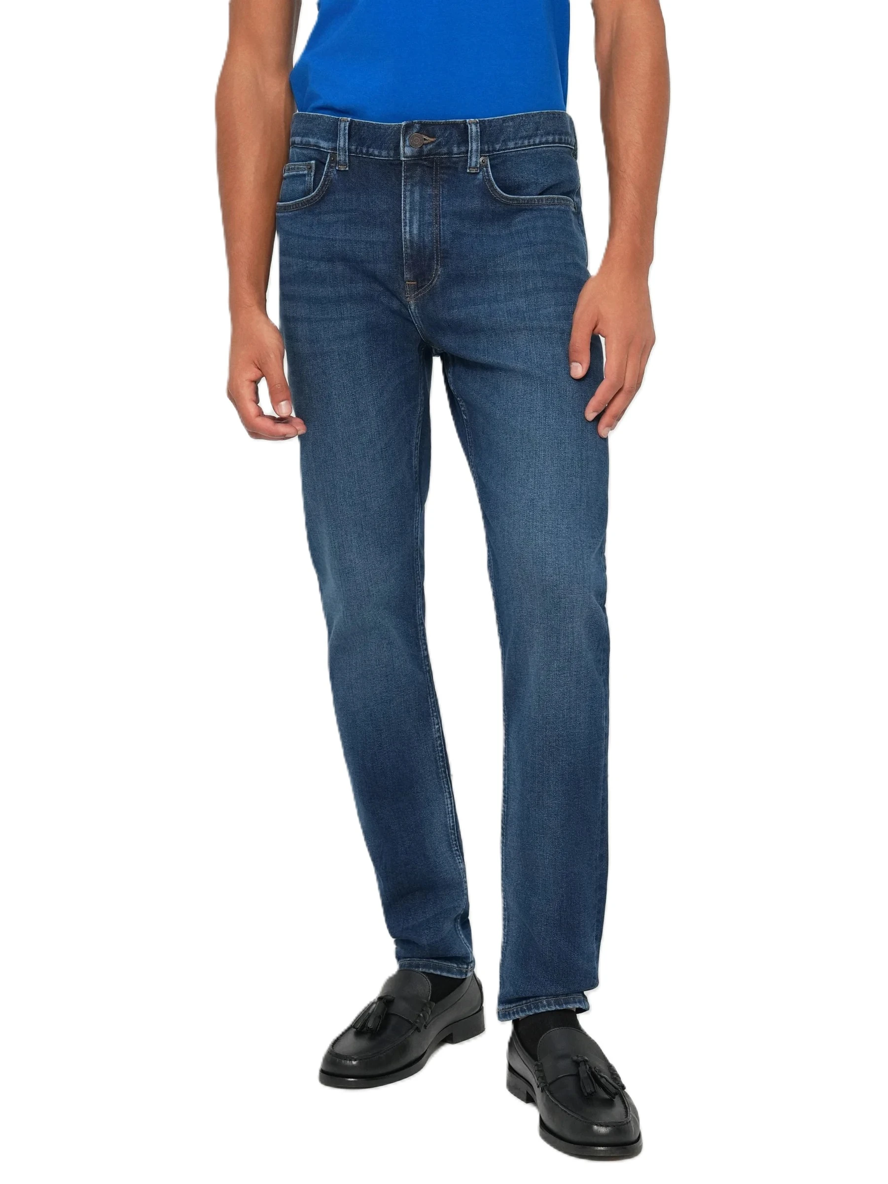 JEANS REGULAR CON PATCH IN PELLE IN VITA UOMO BLU