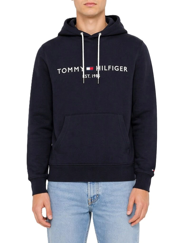 FELPA CON CAPPUCCIO IN COTONE NON FELPATO CON LOGO UOMO BLU