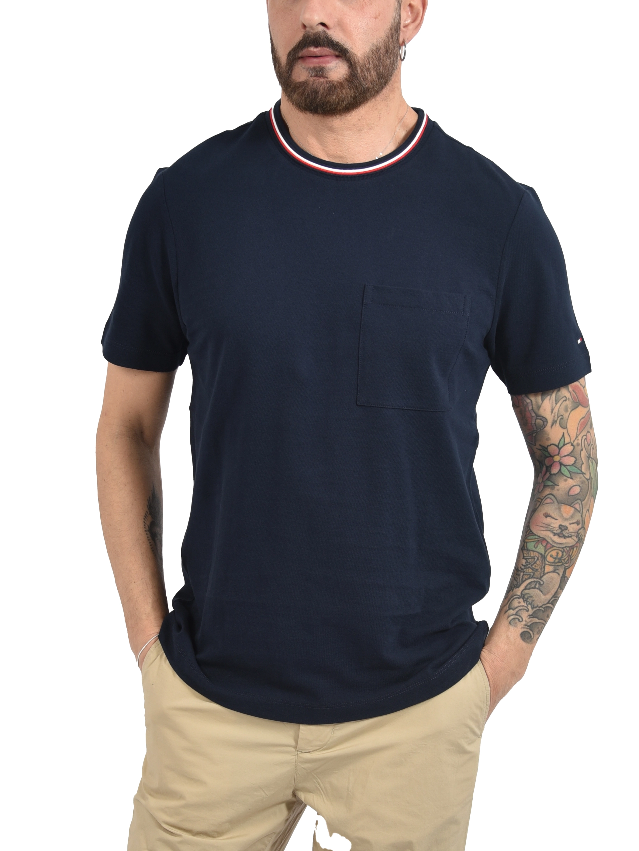 T-SHIRT MANICA CORTA IN COTONE CON TASCHINO UOMO BLU