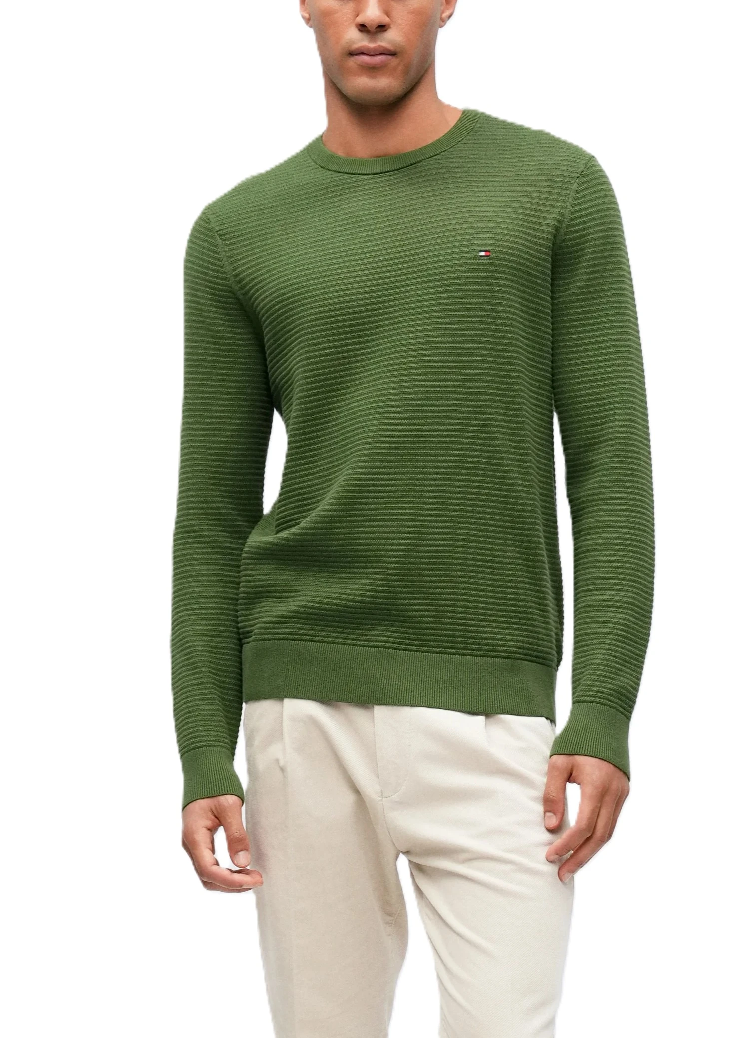 MAGLIA GIROCOLLO CON LAVORAZIONE A RILIEVO EFFETTO TRECCIA UOMO VERDE