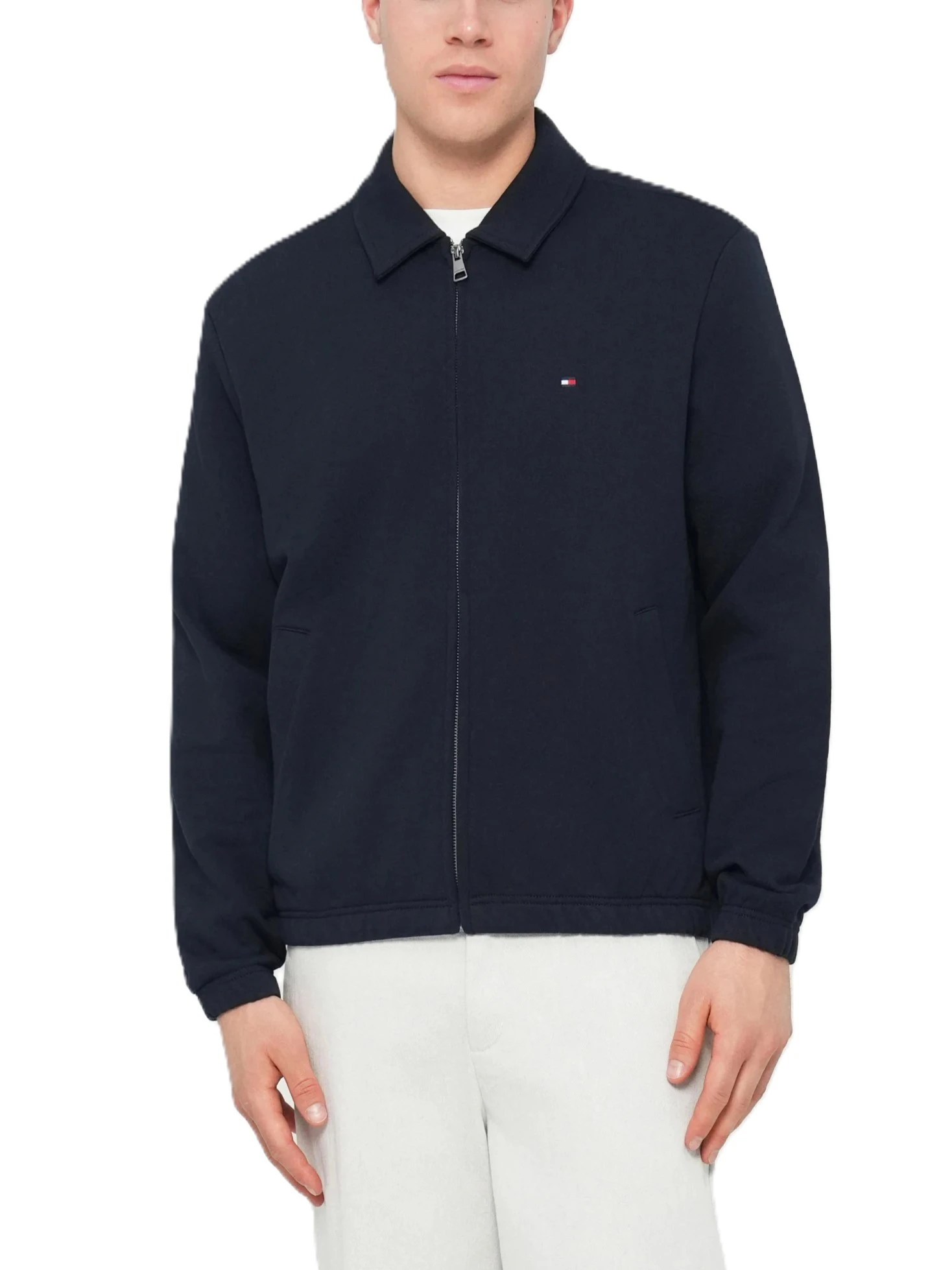 GIACCA IN COTONE CON ZIP E POLSINI ELASTICIZZATI UOMO BLU SCURO