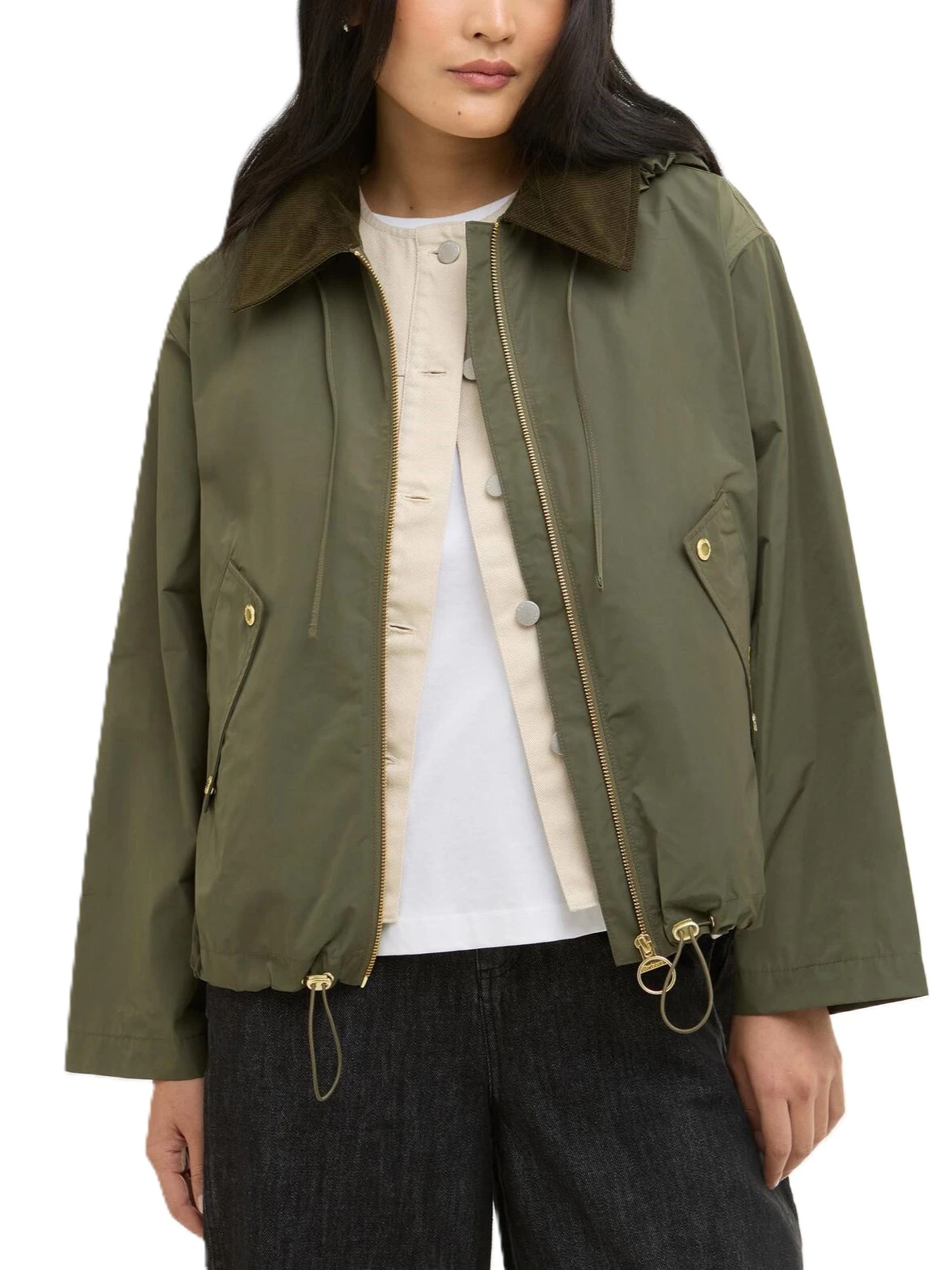 GIACCA IMPERMEABILE CON DETTAGLI IN TARTAN E CAPPUCCIO REMOVIBILE DONNA VERDE